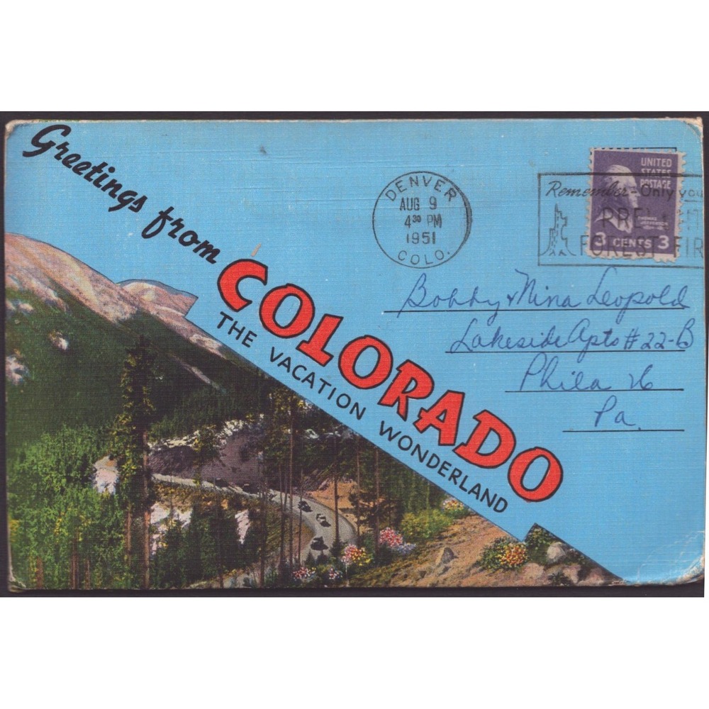 Denver Colorado CO Greetings from Colorado Vacation Wonderland 1951 Postcard - Picture 1 of 2